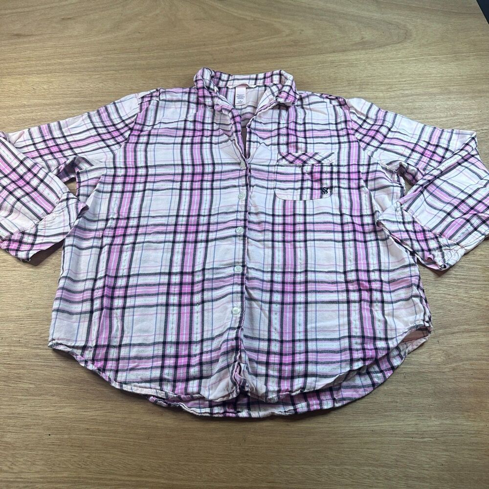 Victoria’s Secret Pink Plaid Button Up Shirt Womens Medium Lightweight